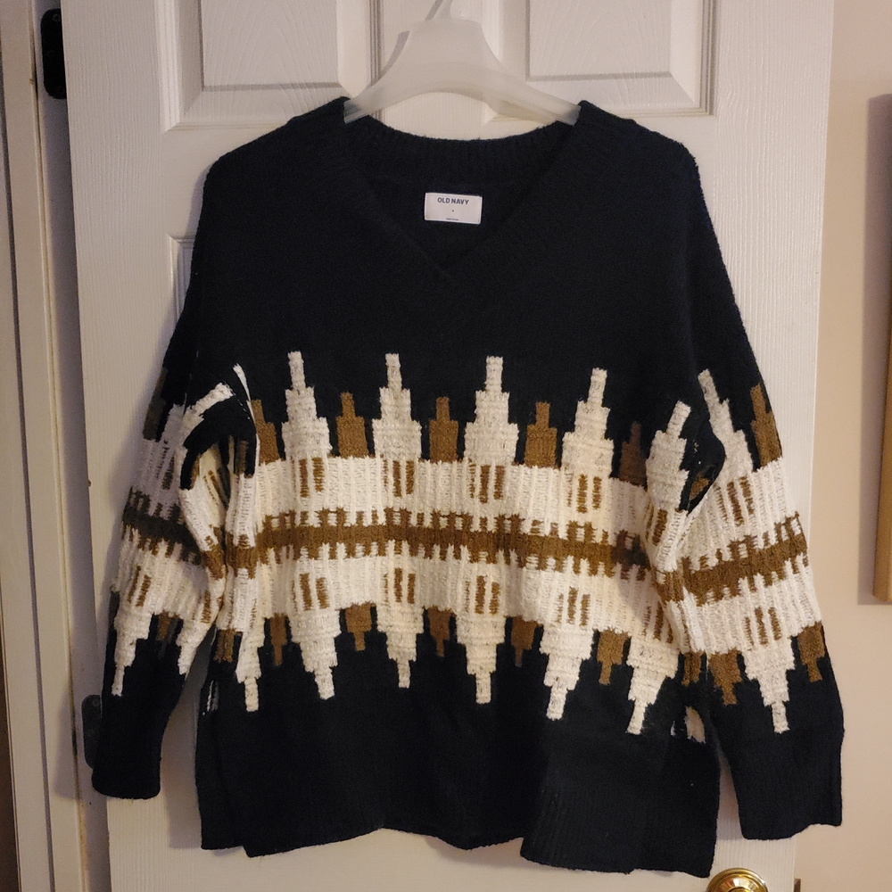 Old Navy Black and Brown Fair Isle Sweater